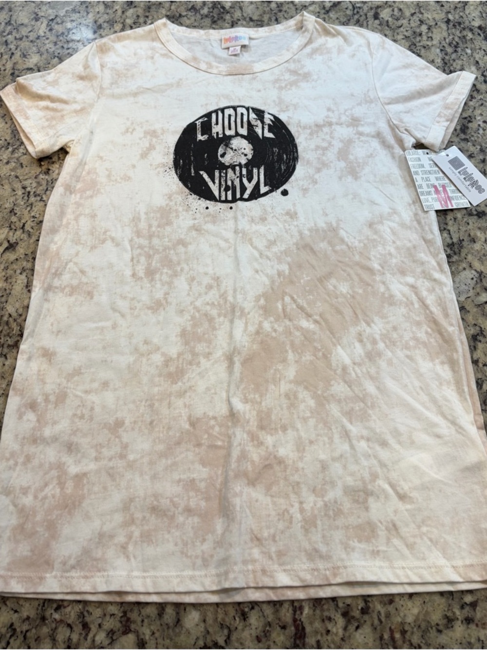 LuLaRoe Beige Tie-Dye Tee with ‘Choose Vinyl’ Graphic